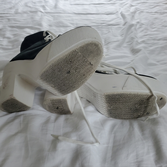 Vintage Washed Black Canvas Platform Lace-ups Made In Italy 39 - Picture 9 of 10